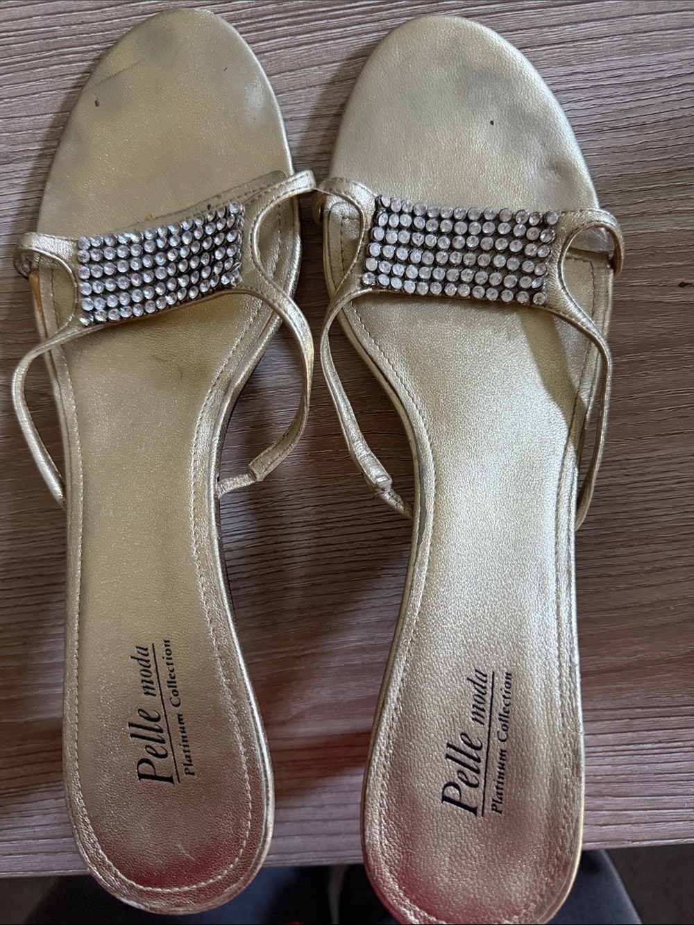 Pelle Moda Gold Rhinestone-Accented Women’s Sandals